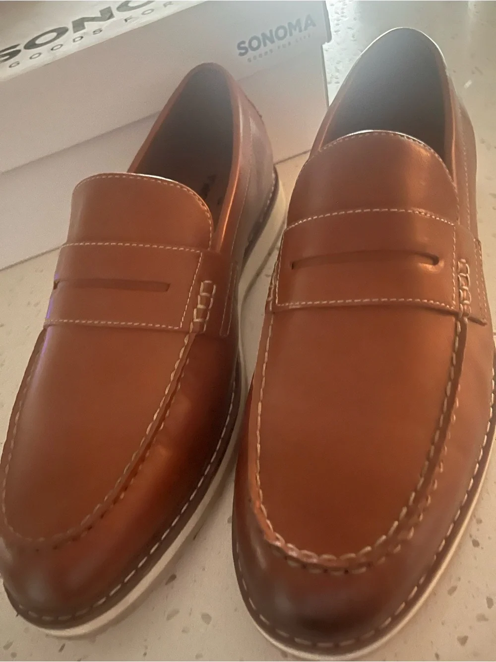 Sonoma Men's Cognac Brown Leather  Loafers. Size 12